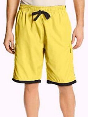 U.S. Polo Assn. Men's Side Stripe Basic Cargo Laser Yellow Swim Trunks, Large